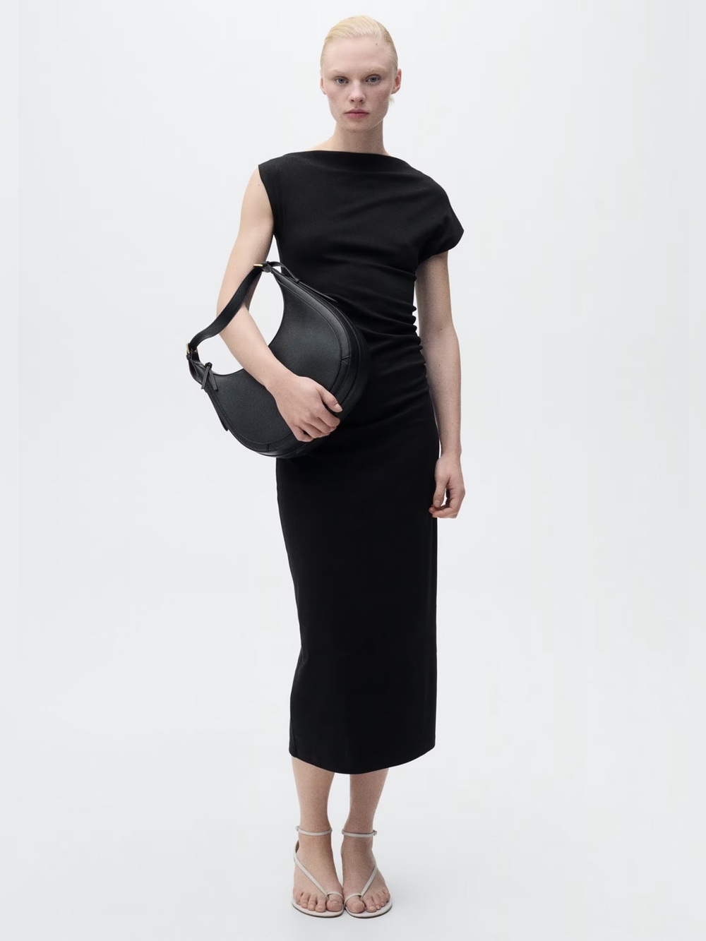 Mango black draped midi dress NWT